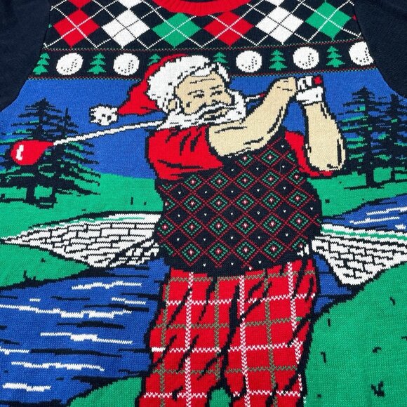 The Ugly Sweater Co. Santa Golfing Mens XXL Christmas Graphic Pullover - Picture 2 of 7
